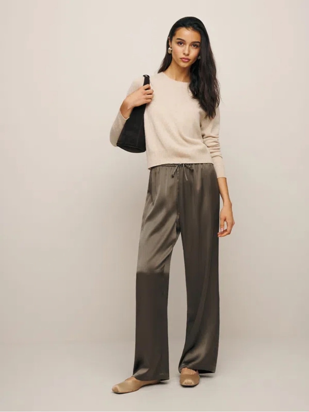 Reformation Olina Silk Pant in Morel
